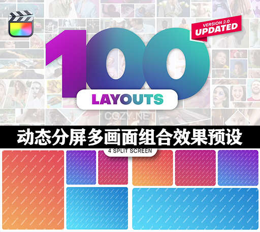 中文汉化FCPX插件|100种动态分屏多画面组合效果预设 Multiscreen Pack