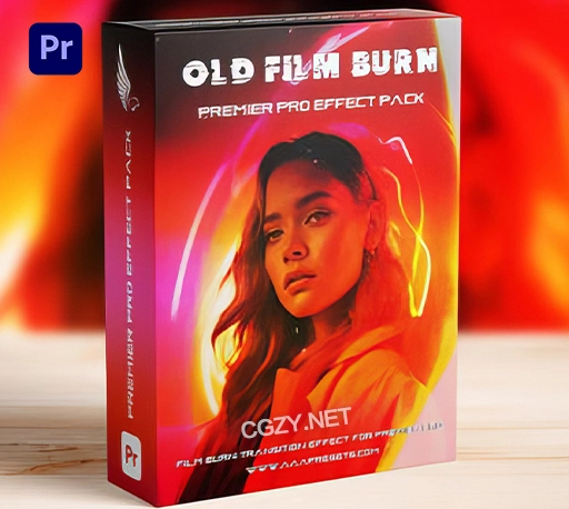 PR模板|复古35毫米胶片刻录效果转场过渡效果(含音效)Vintage Old 35mm Film Burn Transition Pack