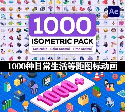 AE模板|1000种日常生活等距图标动画 Isometric Icons Pack