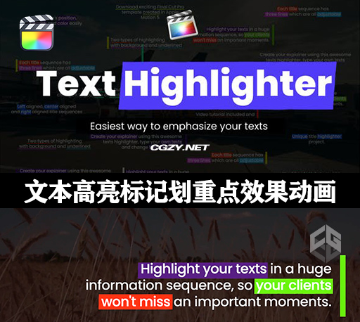 FCPX插件|36种文本高亮标记划重点效果动画 Highlight Texts Explainer