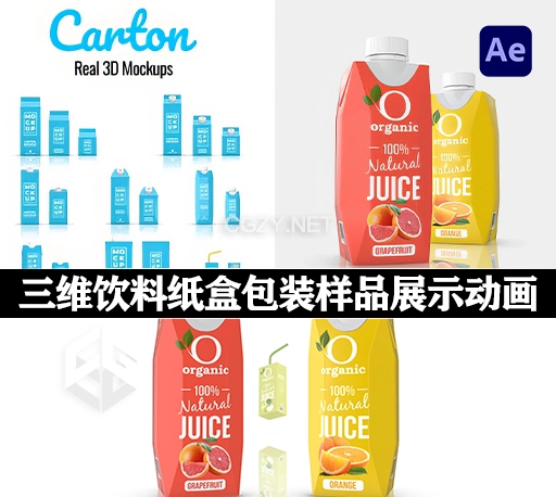 AE模板|18款三维饮料纸盒包装样品展示动画 Carton Real 3D Mockups