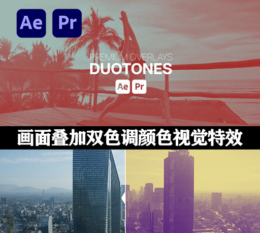 AE/PR模板|画面叠加双色调颜色视觉特效 Premium Overlays Duotones