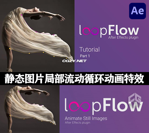中文汉化AE插件|loopFlow v1.3.1 Win/Mac 静态图片局部流动循环动画特效 + 使用教程