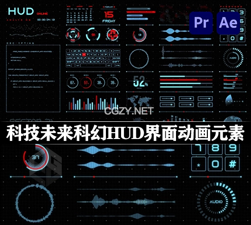 AE/PR模板|科技未来科幻HUD界面动画元素 HUD Generic