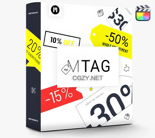 FCPX插件|102组商品价格标签文字标题排版促销图标动画预设 MotionVFX mTag