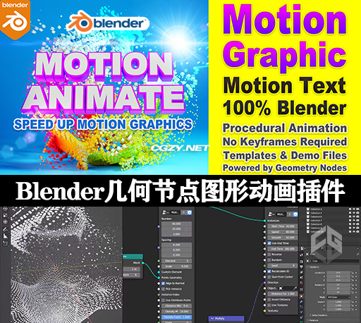Blender插件|环形矩阵像素拼贴MG文字动画预设 Motion Animate v0.6 + 使用教程