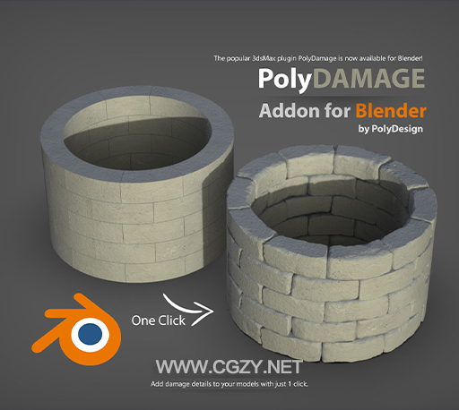 中文汉化Blender插件|三维模型一键生成损坏细节纹理雕刻插件 PolyDamage for Blender