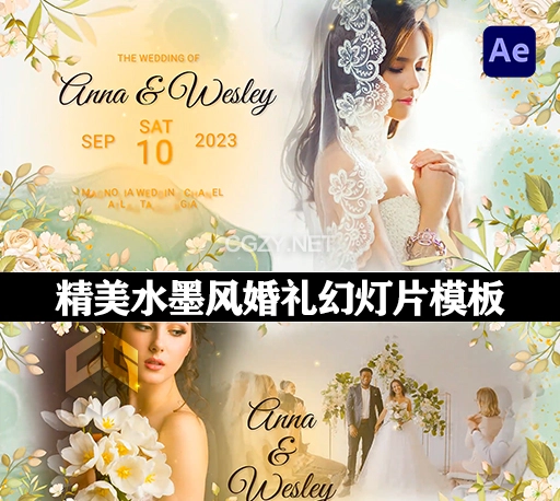AE模板|精美水墨风婚礼幻灯片开场动画 Ink Wedding Slideshow