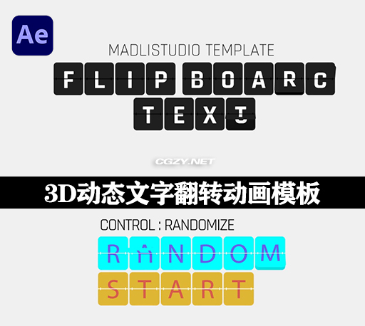 AE模板|3D动态文字翻转动画 3D Flip Board Text