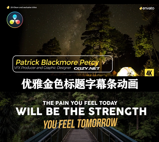 达芬奇模板|15个优雅金色标题字幕条动画 Gold Clean Lower Thirds for DaVinci Resolve