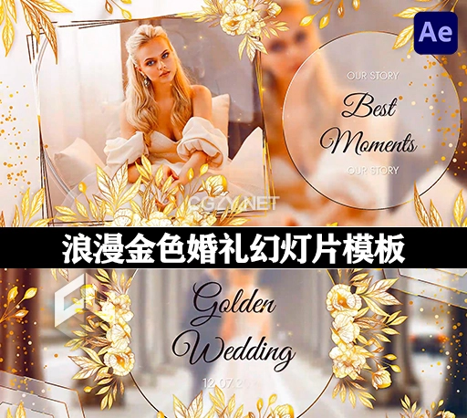 AE模板|浪漫金色婚礼幻灯片 Wedding Slideshow