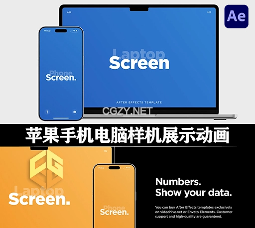 AE模板|4K苹果手机电脑样机展示动画 Laptop Air and Phone Pro Mockup Pack