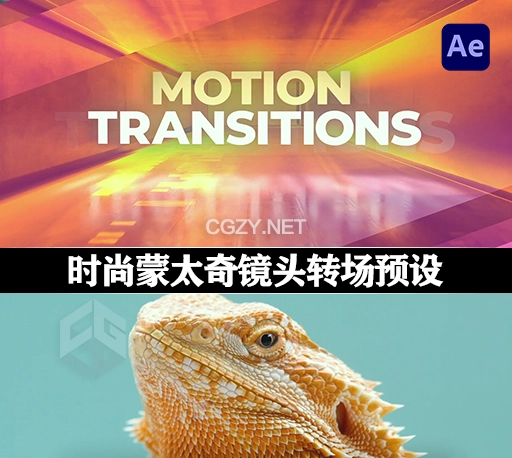 AE模板|时尚蒙太奇镜头翻转折叠旋转平移拉伸转场预设 Motion Transitions