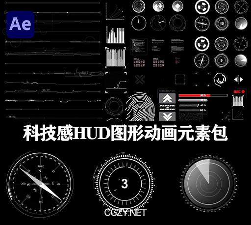 AE模板|1000+科技感HUD图形动画UI界面元素包 Hud Pack 1000+ Elements