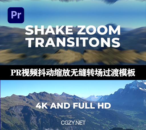 PR模板|视频抖动缩放无缝转场效果预设模板下载-Shake Zoom Transitions
