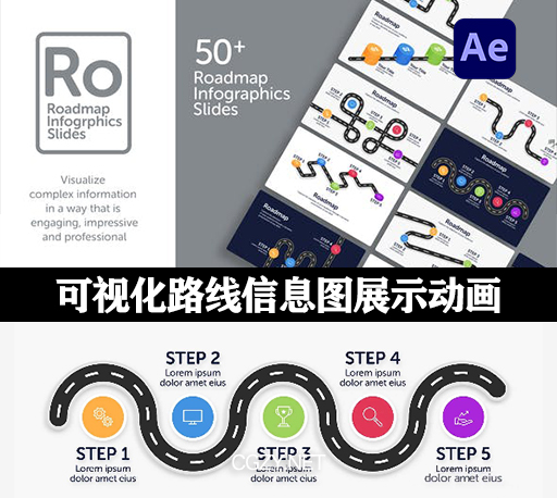 AE模板|可视化路线信息图展示动画 Roadmap Infographic Slides