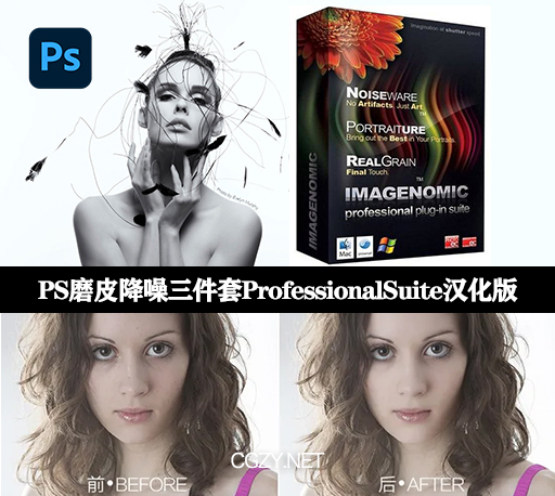 PS中文插件|PS 2022全新磨皮降噪三件套-Portraiture 3.5.7、Noiseware 5.1.3 、Realgrain 2.1.2 汉化版 win