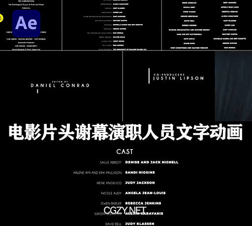 AE模板|电影片头谢幕演职人员文字标题滚动字幕动画 Film Credits And Movies Opener