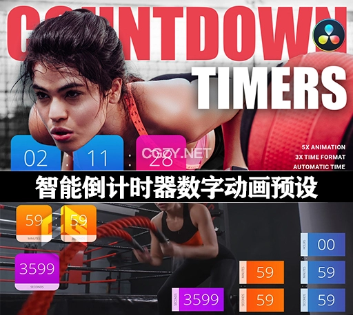 达芬奇模板|智能倒计时器数字动画预设 Smart Countdown Timer