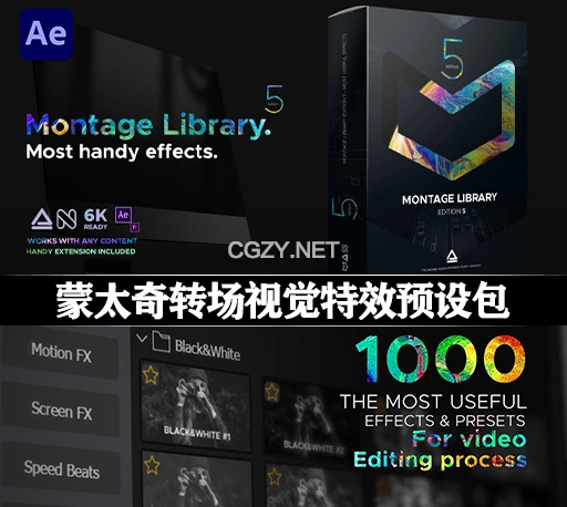 AE脚本|1000+蒙太奇转场视觉特效预设包 Montage Library – Most Useful Effects