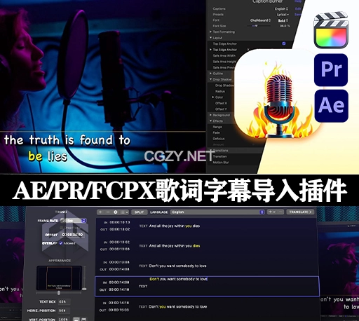 AE/PR/FCPX插件|歌词字幕导入工具 Caption Burner