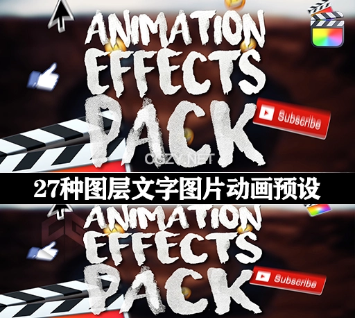 FCPX插件|27种炫酷文字图片弹跳滑入翻页动画预设 Ryan Nangle Animations Effects Pack