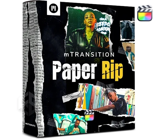 FCPX插件|52种撕纸拼贴效果过渡转场预设 MotionVFX mTransition Paper Rip