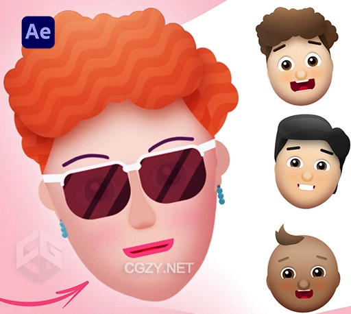 AE模板|50组卡通人物头像表情同步口型MG动画预设 SmileMoji