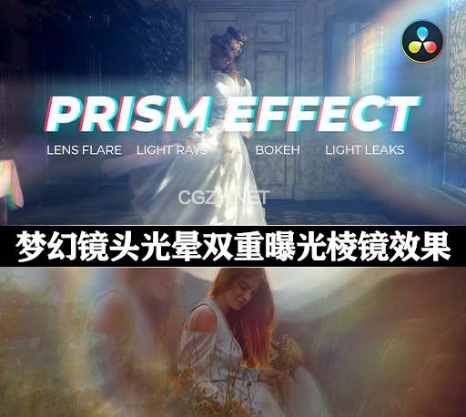 达芬奇模板|梦幻镜头光晕光线散景漏光双重曝光棱镜效果预设 Prismatic Effects
