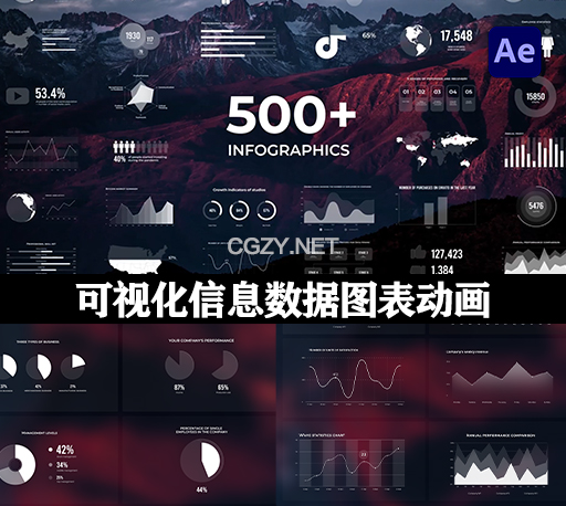 AE脚本|500+信息数据柱状饼状趋势图地图ICON图标动画模板预设 Infographics