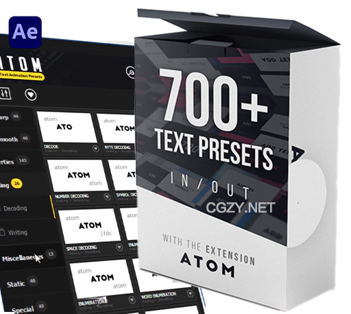 AE脚本-700组一键添加文字进入退出动画预设 Text Presets | Atom