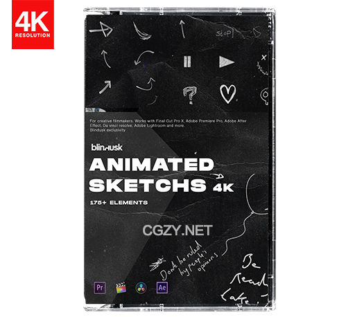 4K视频素材|175种手绘涂鸦箭头字母圆圈线条形状划痕笔刷标记元素 Blindusk ANIMATED SKETCHS