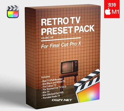 FCPX插件|7组模拟老旧电视机画面效果预设 Retro TV Plug In