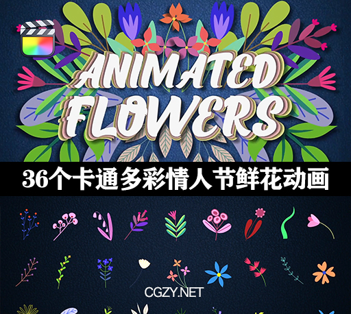 FCPX插件|36个卡通多彩情人节鲜花动画模板 Valentine Flowers