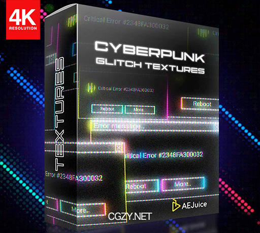 AE/PR模板|54组赛博朋克故障干扰动画特效纹理包 含4K视频 AEJuice Cyberpunk Glitch Texture Pack