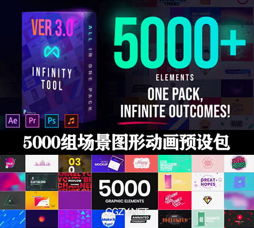 AE/PR脚本|5000组文字标题排版场景图表背景指示线图形动画预设包 Infinity Tool v3