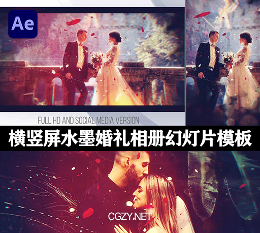 AE模板|横竖屏水墨浪漫婚礼情人节幻灯片模板下载-Valentines Day Opener