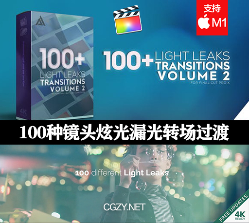 FCPX插件|100种镜头炫光漏光转场过渡预设 4K Light Leaks Transitions Vol 2 | For FCPX