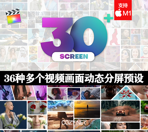 FCPX中文插件|36种动态分屏多画面组合动画预设-Multi Screen Pack