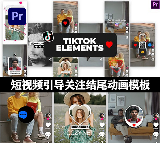 PR模板|抖音TikTok短视频引导关注效果结尾动画模板