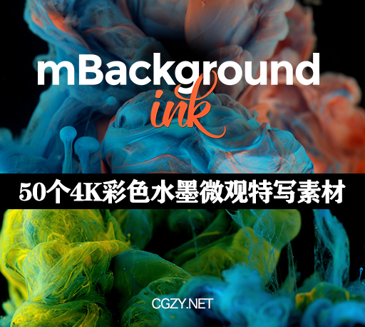 4K视频素材|50个彩色水墨微观特写溶解流体背景特效动画视频素材 mBackground Ink