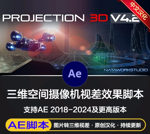 AE脚本|Projection 3D v4.2.04 中文汉化版 平面图片转三维视差动画脚本