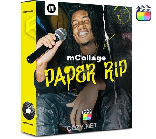 FCPX插件|83组时尚潮流纸张撕裂转场涂鸦笔画拼贴纹理元素视觉效果 MotionVFX – mCollage Paper Rip