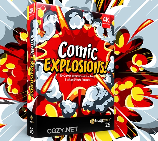 4K视频素材|150个动漫卡通烟雾爆炸MG动画特效素材 BBV26 Comic Explosions(含AE模板)