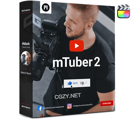 FCPX插件|61组社交媒体片尾头像点赞订阅关注图形动画 MotionVFX mTuber 2