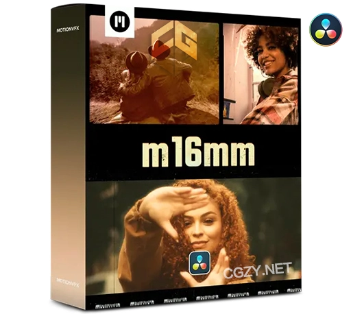 达芬奇插件|30组复古电影效果胶片边框调色预设 MotionVFX – m16mm DVR for Davinci Resolve