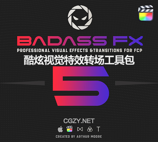 中文汉化FCPX插件|45种油管大神实用酷炫视觉特效转场工具包 BadAss Fx 5