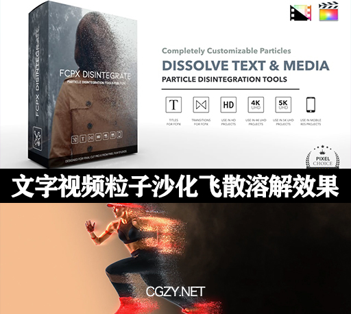 中文汉化FCPX插件|文字视频粒子沙化消散飞散溶解效果 支持M1 FCPX Disintegrate