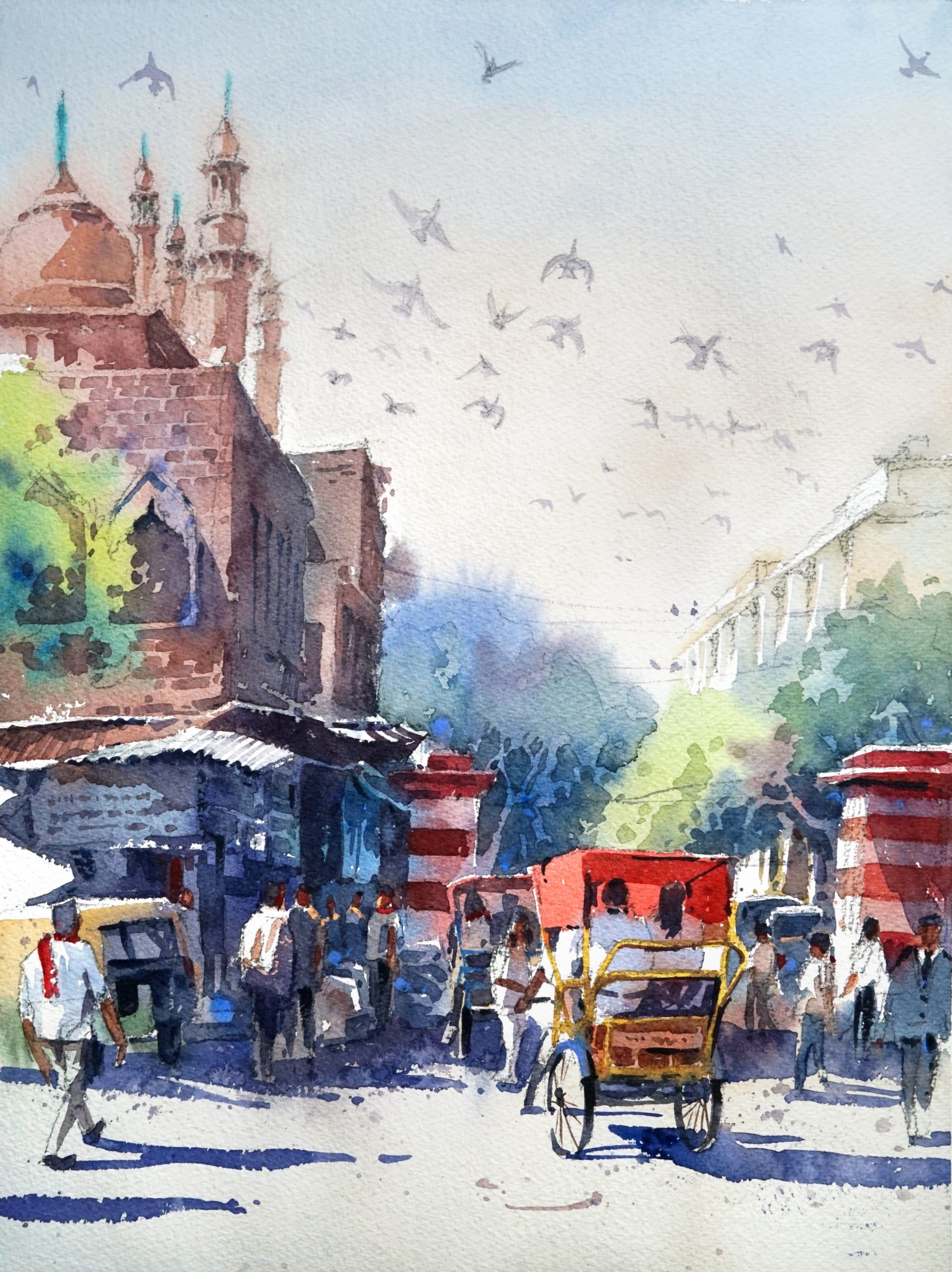 画画的肥龙烟火气街景水彩团练【画质还可以有素材】