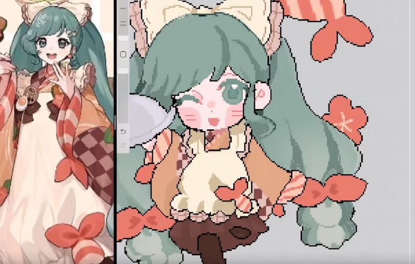 三文鱼刺身啪像素风格插画ipad教程【画质高清有笔刷课件】